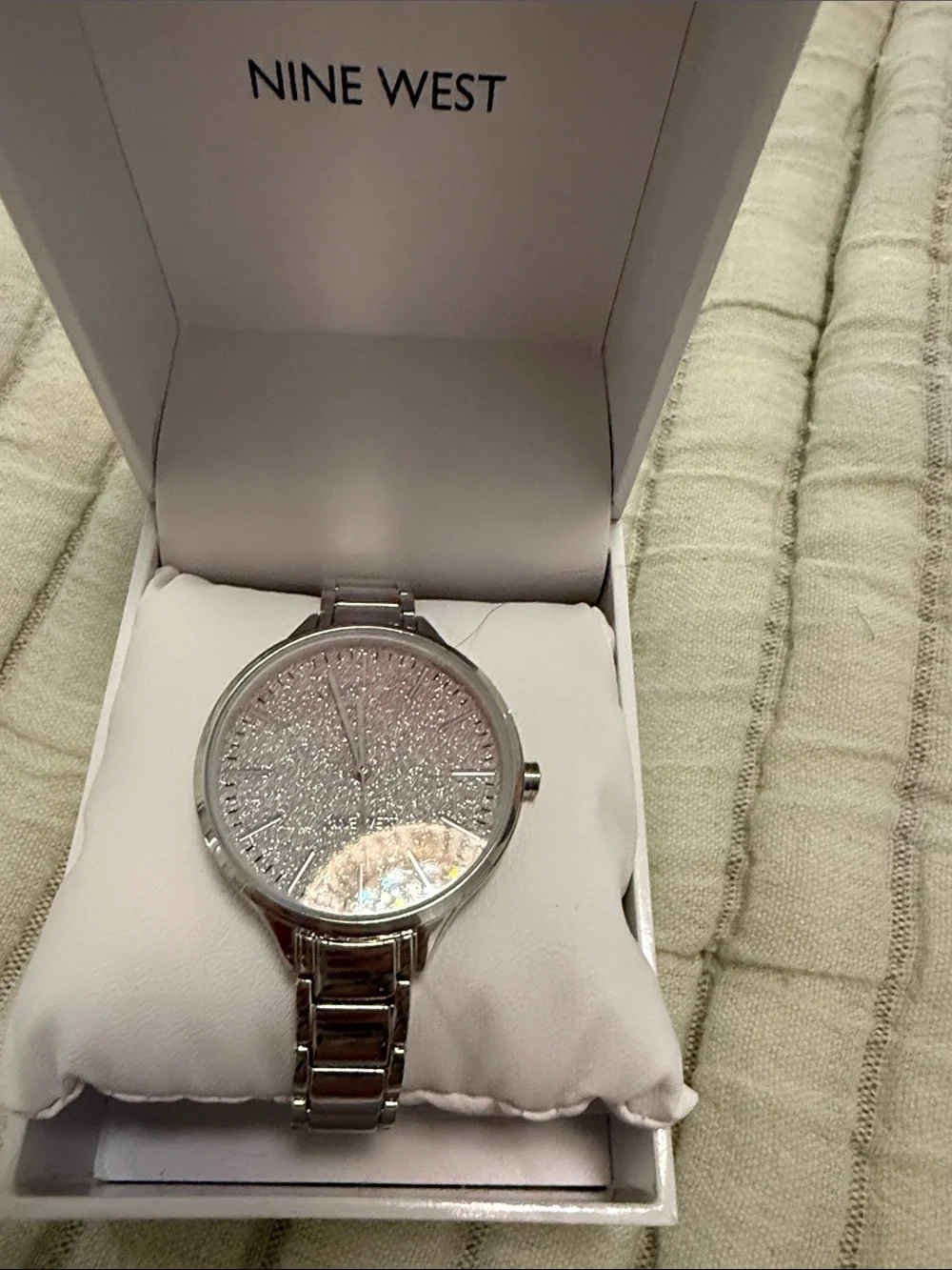 Nine West Silver Glitter Dial Women's Bracelet Watch